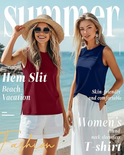 2 Pack Women's Sleeveless Tank Tops - color: Navy, Wine Red, size: Medium