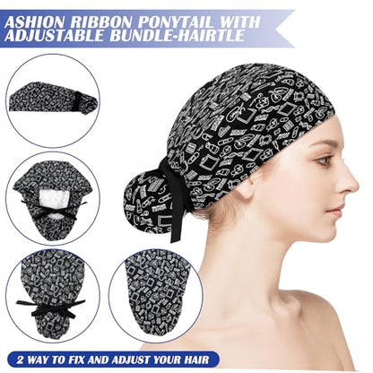 Honoson 6 Pcs Scrub Caps Women with Buttons - color: Heart Color, style: Classic
