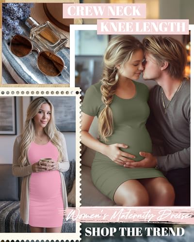 Riyiper 3 Pack Womens Maternity Short Sleeve Dresses - color: Blue, Pink, Army Green, size: Large