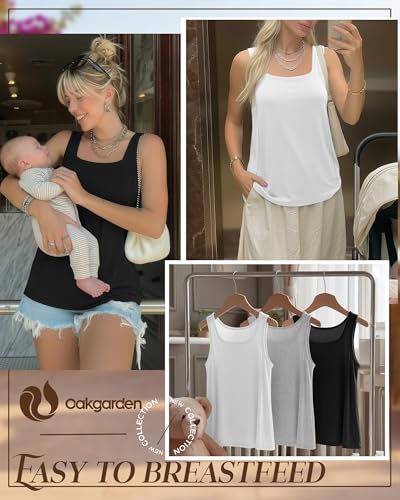 Oakgarden 3 Pack Women's Maternity Nursing Tank Tops - color: Black, Light Mixed Gray, White, size: X-Large