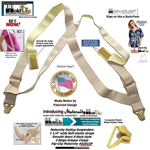 Hold-Up Hidden Maternity Hip-Clip Undergarment Suspenders No-Slip Clips - color: Beige 1 1/4
