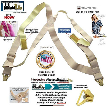 Hold-Up Hidden Maternity Hip-Clip Undergarment Suspenders No-Slip Clips - color: Beige 1 1/4