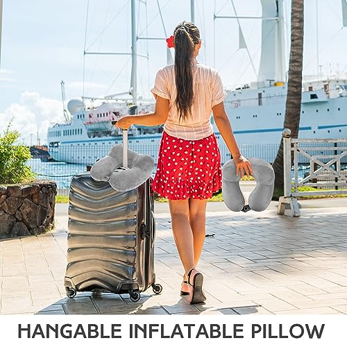 Sintuff 2 Inflatable Neck Pillow Airplane Travel,Gray - color: Gray