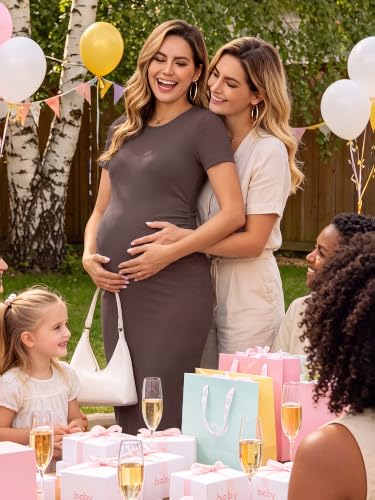 Maternity Dress Baby Shower Wedding Guest Bodycon - color: Brown, size: Large