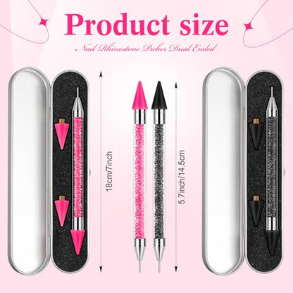 Tatuo 2 Pcs Dual-ended Rhinestone Picker Tool, Black,Hot Pink - color: Black,Hot Pink