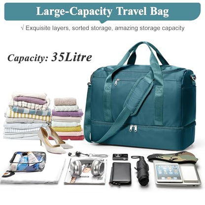 Travel Duffel Bag,Carry-On Overnight Weekender Bags with Shoes Compartment - color: Peacock Blue, size: Small