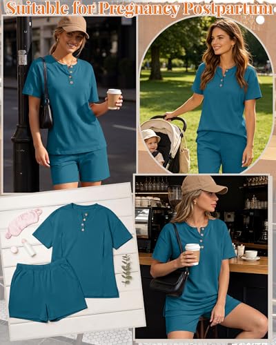 Maternity Nursing Pajama Set - color: Blue Green, size: Medium