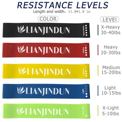 Lianjindun Loop Resistance Exercise Bands Set for Home Gym, Set of 5