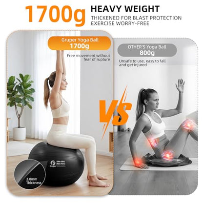 Gruper Yoga Ball, Extra Thick Non Slip Exercise Ball, 4 Sizes - color: Black, size: 30 Inch (75cm),xl