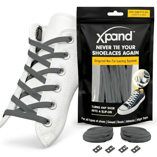 Xpand No Tie Elastic Shoe Laces for Sneakers - Shoelaces for Adults & Kids - color: Gray