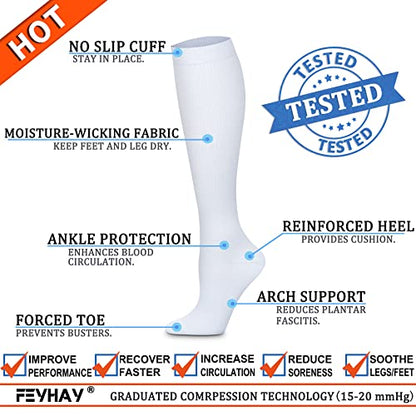 FEYHAY Copper Compression Socks (8 Pairs) 15-20 mmHg Circulation is Best Athletic & Daily for Men & Women, Running, Climbing - color: 07 White, size: Small-Medium