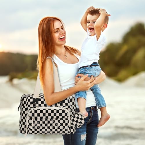 Tenot Diaper Bag Tote, Baby Bag with Pacifier Case, Black Checkered - color: Black Checkered