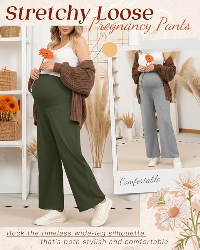 3 Pack Women's Maternity Lounge Pants Soft Sweatpants - color: Army Green, Light Heather Gray, Black, size: Medium
