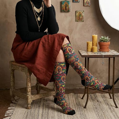 Compression Socks Knee High Support Stockings Women Men - color: Virgin Mary Religious