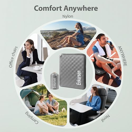 Inflatable Travel Seat Cushion – Self-Inflating Memory Foam Pad for Airplane, Stadium Bleachers, Camping, Hiking & Backpacking – Ultralight Compact & Portable Sitting Cushion (Grey) - color: Grey