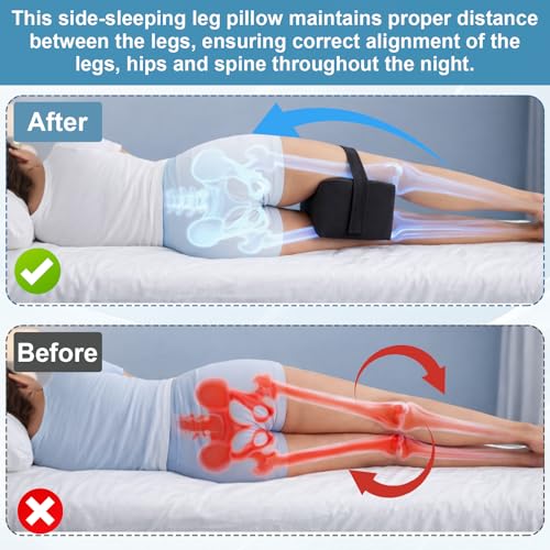 Knee Pillow for Side Sleepers Foldable 2-in-1 Design, Memory Leg Pillow for Side Sleeping, Thigh Pillow with Strap & Removable Cover, Knee Support Pillow for Relax Sciatica, Back, Hip, Pregnancy