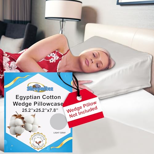 Sleepnitez 7.5" Wedge Pillow Cover, 100% Egyptian Cotton Sateen, Light Gray