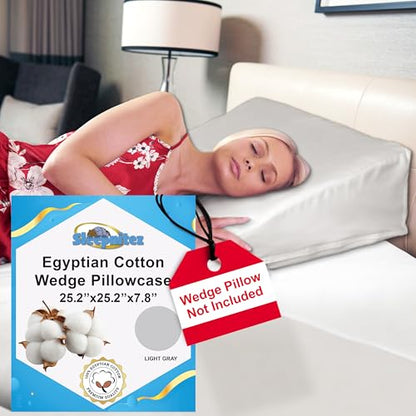 Sleepnitez 7.5" Wedge Pillow Cover, 100% Egyptian Cotton Sateen, Light Gray