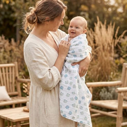 Muslin Swaddle Blankets for Newborn, Cotton Receiving Blanket - color: Blue Dinosaur