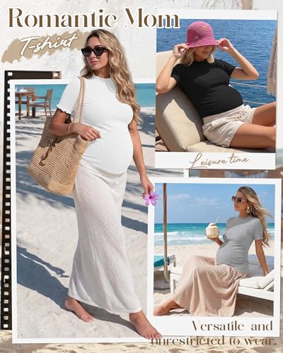 4 Pack Maternity T Shirts - color: Coffee, Light Gray, White, Black, size: Large