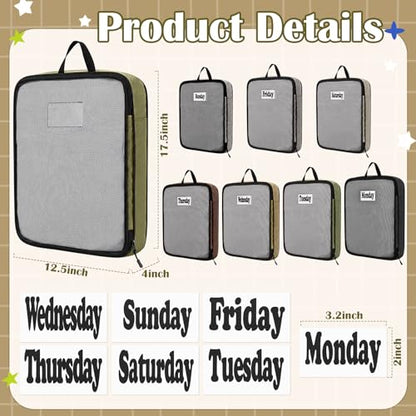 7 Pcs Packing Cubes for Travel Days of Week, Brown, L - color: Brown, size: L