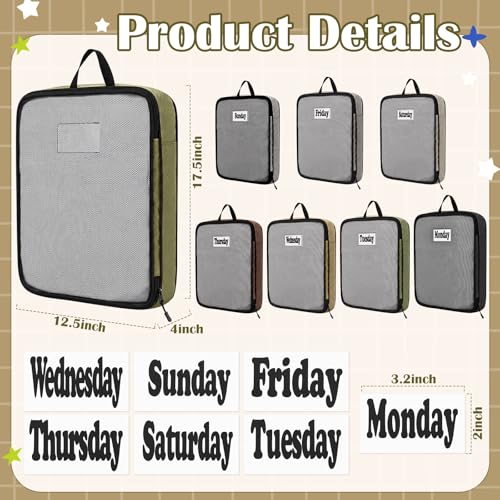 7 Pcs Packing Cubes for Travel Days of Week, Brown, L - color: Brown, size: L