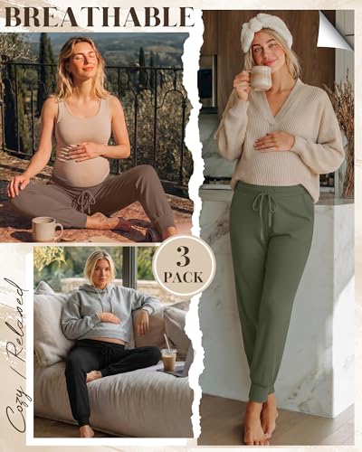 3 Pack Women Maternity Pants Pregnancy Lounge Jogger - color: Black, Army Green, Coffee, size: Medium