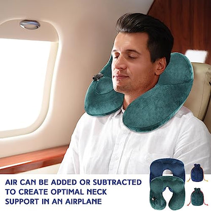 Xtinmee 2pcs Self-Inflatable Pillow with Compact Bag, Peacock Green, Blue - color: Peacock Green, Blue