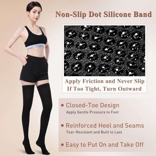 Medical Compression Stockings, 20-30 mmHg Thigh High Support Socks - color: Black, size: X-Large
