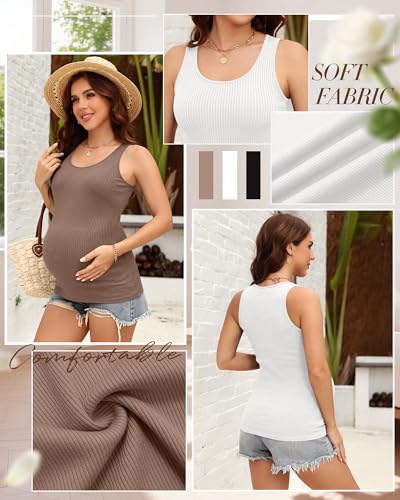 Ficerd 3 Pack Women's Maternity Ribbed Tank Tops - color: Coffee, White, Black, size: X-Large