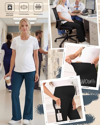 2 Pack Women's Maternity Wide Leg Cargo Scrub Pants - color: Emerald Green, Black, size: X-Large