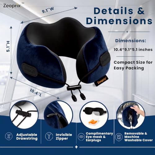Memory Foam Neck Pillow for Travel, Pillow for Airplane, Navy Blue - color: Navy Blue
