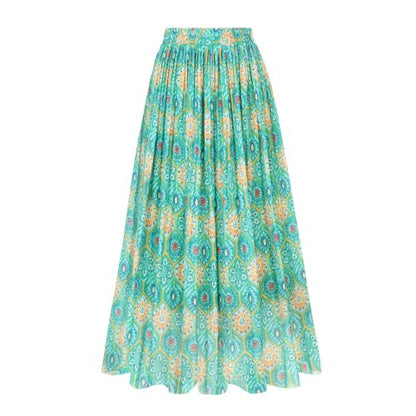 OBBUE Women's Chiffon Pleated Skirt A-line Skirts - color: Boho Print, size: XX-Large