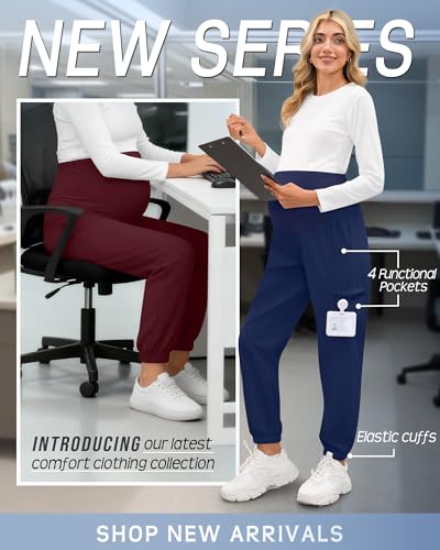 3 Pack Maternity Scrub Cargo Jogger Pants - color: Navy Blue, Blue Green, Wine Red, size: XX-Large