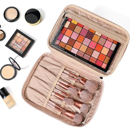 NISHEL Large Makeup Bag Organizer, Double Layer Cosmetic Travel Case - color: Pink, size: Large