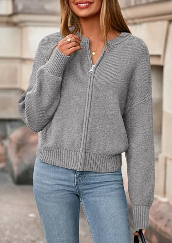 NALANISA Women's Chunky Knit Zipper Cardigan Sweaters 2026 Fall Open Front - color: Grey, size: Large