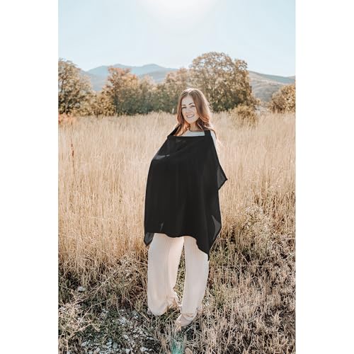 Konssy Muslin Nursing Cover Up for Breastfeeding with Rigid Hoop - color: Black