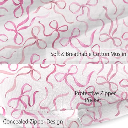 Little Grape Land 100% Cotton Muslin Nursing Pillow Covers 2 Pack, (Bow) - color: Bow/Blush