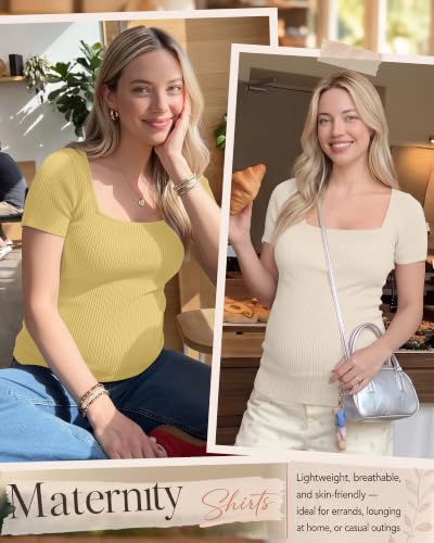 Ficerd 4 Pack Women's Maternity Shirts - color: Yellow, Apricot, Light Pink, Purple, size: Small