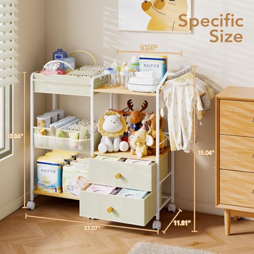 BBLIKE Diaper Caddy Organizer, Baby Storage Cart with Hanging Rack, Beige - color: Beige