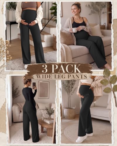 3 Pack Women's Maternity Yoga Pants with Pockets - color: Black, size: Small