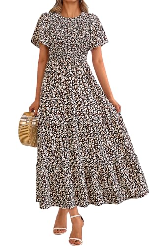 PRETTYGARDEN Women's 2026 Summer Casual Flutter Sleeve Floral Maxi Dress - color: Black Leopard, size: Small