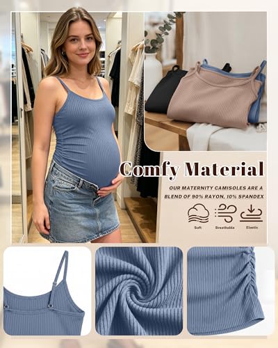 3 Pack Women's Maternity Tank Tops - color: Haze Blue, Khaki, Black, size: Small