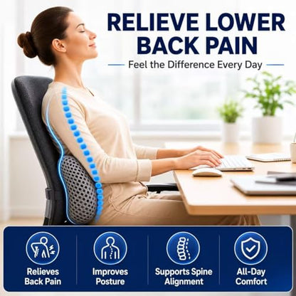 Ergonomic Lumbar Support Pillow, Memory Foam Back Cushion - color: Gray