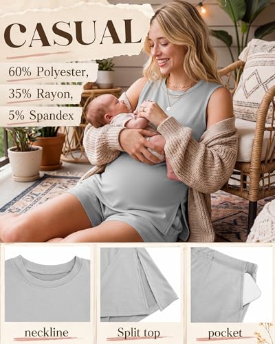 Riyiper Women's Maternity 2 Piece Casual Outfits Sets - color: Light Gray, size: X-Large