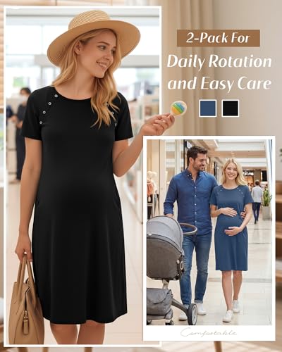 Huukeay 2 Pack Labor and Delivery Hospital Gown - color: Black, Denim Blue, size: Medium