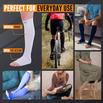 Doc Miller Open Toe Compression Socks 30-40 mmHg for Women & Men, 1 Pair - color: Gray, size: Large