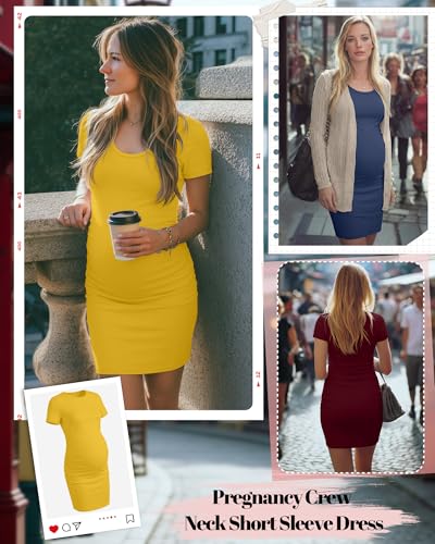 Riyiper 3 Pack Womens Maternity Short Sleeve Dresses - color: Burgundy, Yellow, Navy Blue, size: Large