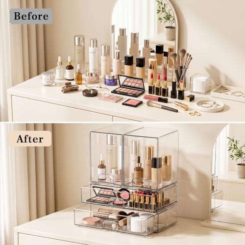 Clear Stackable Storage Drawers: Acrylic Organizer Bins 4 Pack - size: 4 Pack (2 High+2 Wide)