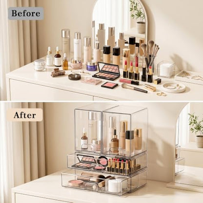 Clear Stackable Storage Drawers: Acrylic Organizer Bins 4 Pack - size: 4 Pack (2 High+2 Wide)